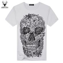 2016 New Summer Fashion Skull Pattern Print Men t shirt Casual Short Sleeve T Shirt Solid Cotton Men T-shirt O-Neck Tops Tee