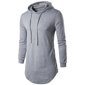 2017 Men's Fashion Long Hooded T Shirt Hip Hop Streetwear T-Shirt Casual Solid Sling Longline Zipper T Shirts Tops Plus Size